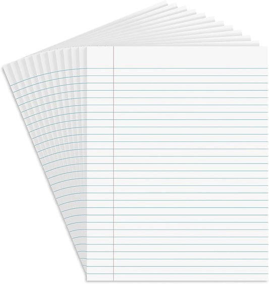 STAPLES Notepads, 8.5” x 11”, Wide Ruled, White, 50 Sheets/Pad, 12‑Pack