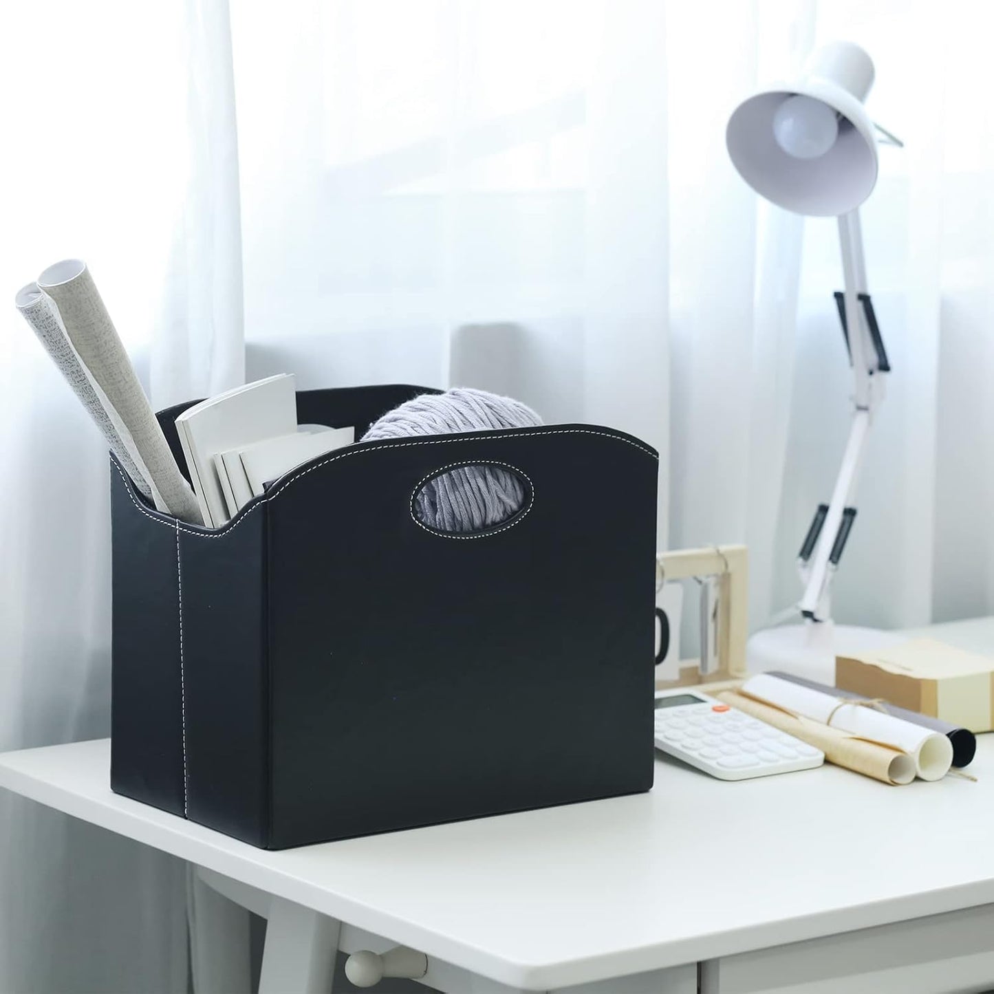 EZDeco Magazine Holder Foldable Magazine Rack Floor PU Leather File Holder Newspaper Book Storage Magazine Basket Document File Folder Organizer for Office Home (Black)