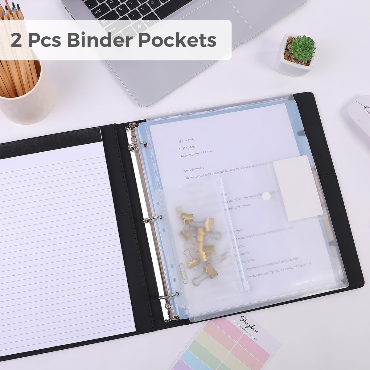 SKYDUE 3 Ring Binder with Clipboard,1 Inch Binder, 13.2" × 10.2" PU Clipboard Binder with Notepad & 5 Dividers with 5 Pockets, Labels, Clipboard Folder Great for School Office(Fit Letter Sized Paper)