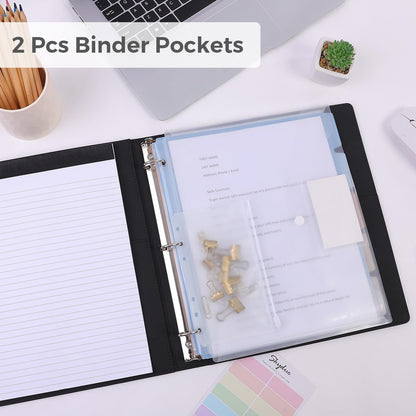 SKYDUE 3 Ring Binder with Clipboard,1 Inch Binder, 13.2" × 10.2" PU Clipboard Binder with Notepad & 5 Dividers with 5 Pockets, Labels, Clipboard Folder Great for School Office(Fit Letter Sized Paper)