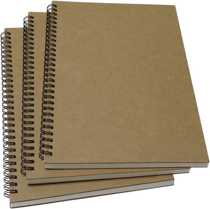 YUREE B5 Spiral Notebook/Spiral Journal Unruled, 100gsm Thick Blank Paper & Hard Kraft Cover, 65 Sheets (130 Pages), 3-Pack, 10.5" x 7.2", Blue