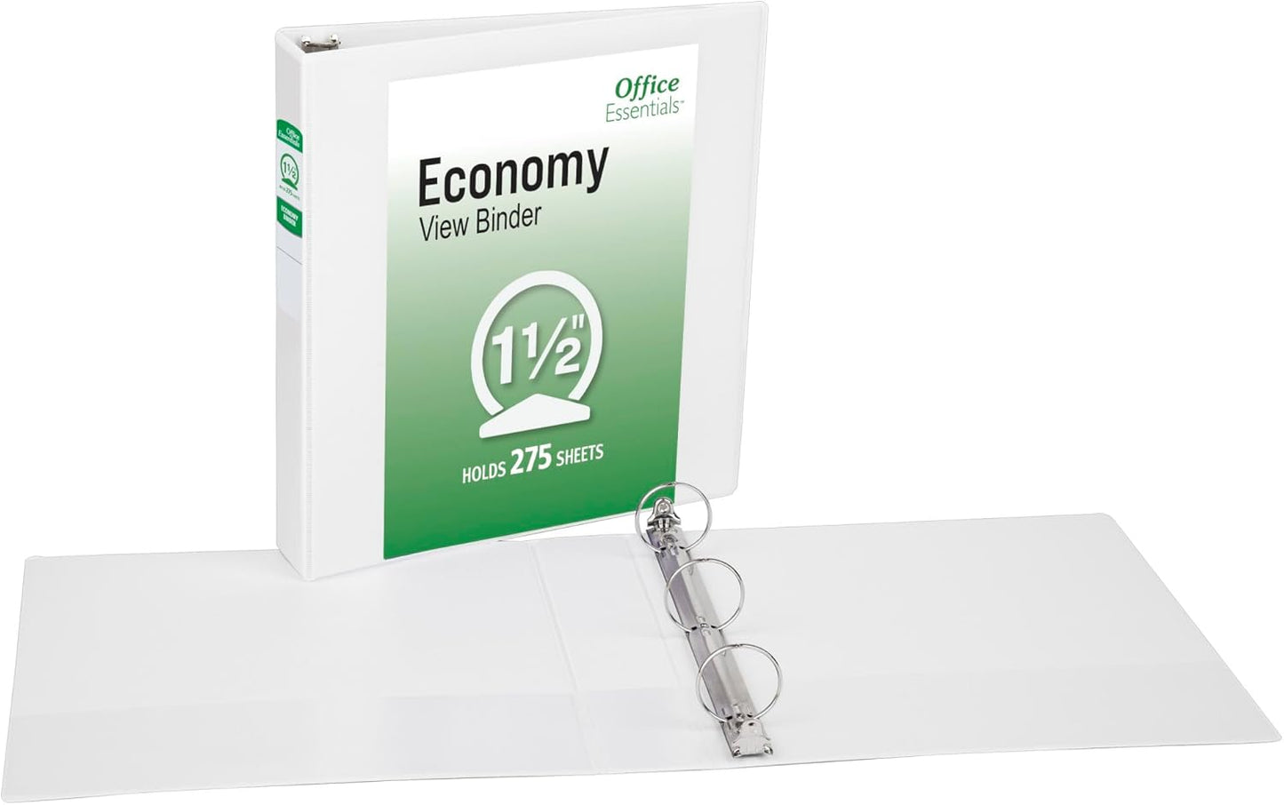 Office Essentials Economy View 3 Ring Binders, 3" Round Rings, 3.5" Spine, 460-Sheet Capacity, White Binders (4-Pack of 03148)