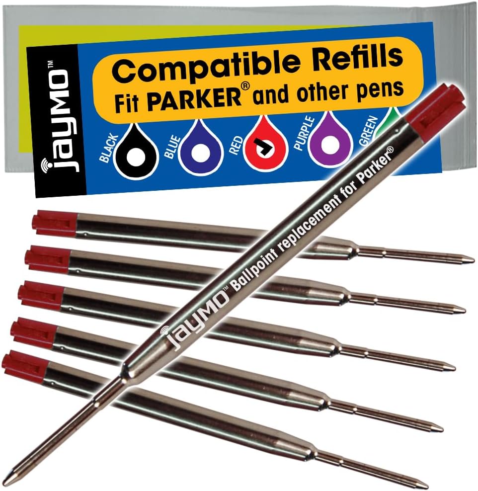 Jaymo Replacement for Parker 1950369 and Bastion - Measures 3.875 in / 98 mm Long - G2 Ballpoint Pen Refill - 6 Black