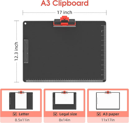 Clipboards with Pen Holder A3 Size 11 x 17 Inch Aluminum Protection Edge Clip Board for Classrooms, Offices, School, Doctor, Coaches [Upgraded Clip] (1 Pack)