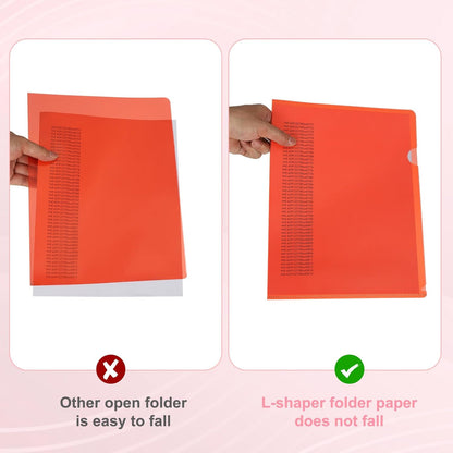 PATIKIL A4 Plastic Folders, 40 Pack Clear Folders L Type Project Pockets Paper Document Jacket Sleeves L Shaped Transparent for Documents Plastic Office File, 8.7x12.2in, Red