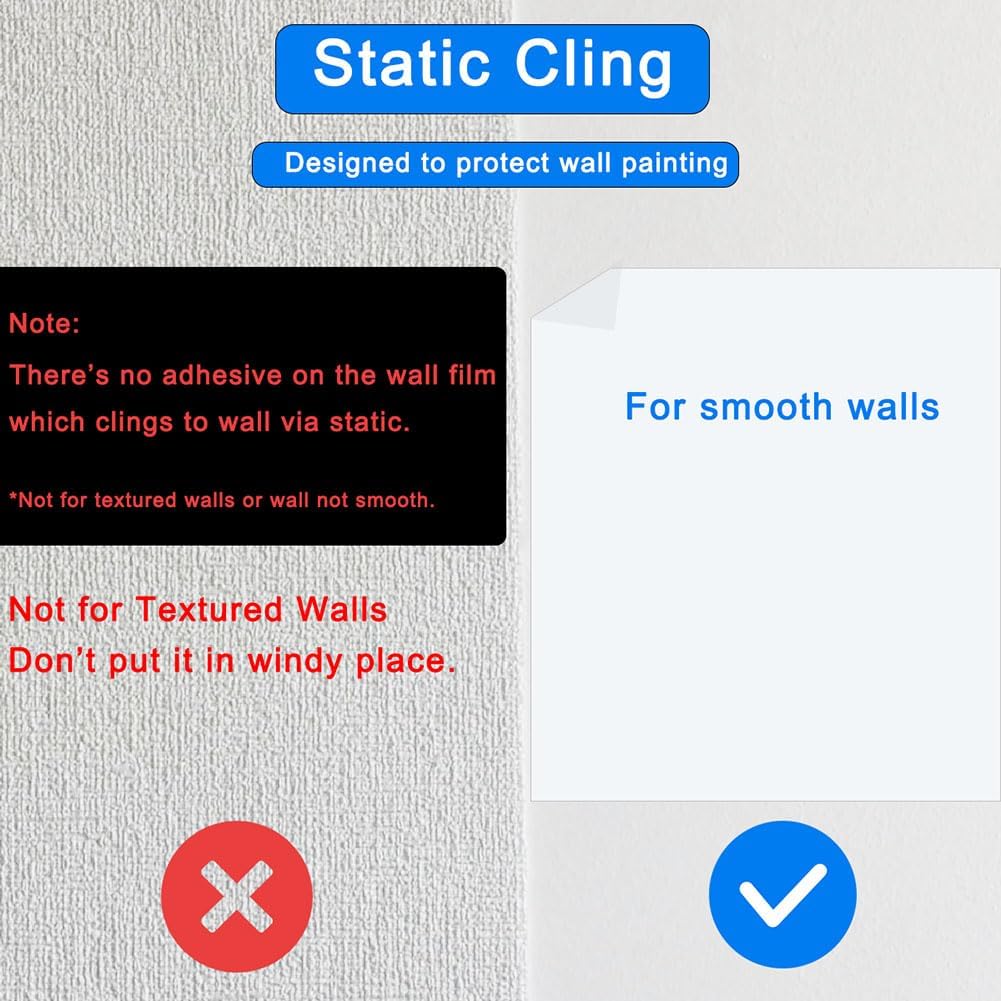 Orga'Neat Wall Protector, 17.7in x 16.4ft/32.8ft Clear Plastic Electrostatic Wall Protective Film Sheet, Static Cling, Guard Walls from Trash Can, Kitchen Oil & Food Splash, Furniture