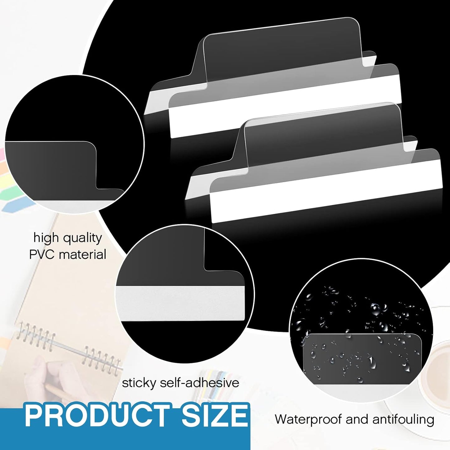 Gueevin 100 Pieces 1.5 Inch Insertable Self Adhesive Index Tabs with Paper Printable Inserts Clear Plastic Sticky File Folder Labels Hanging File Tabs for Notebooks Book Page Folders