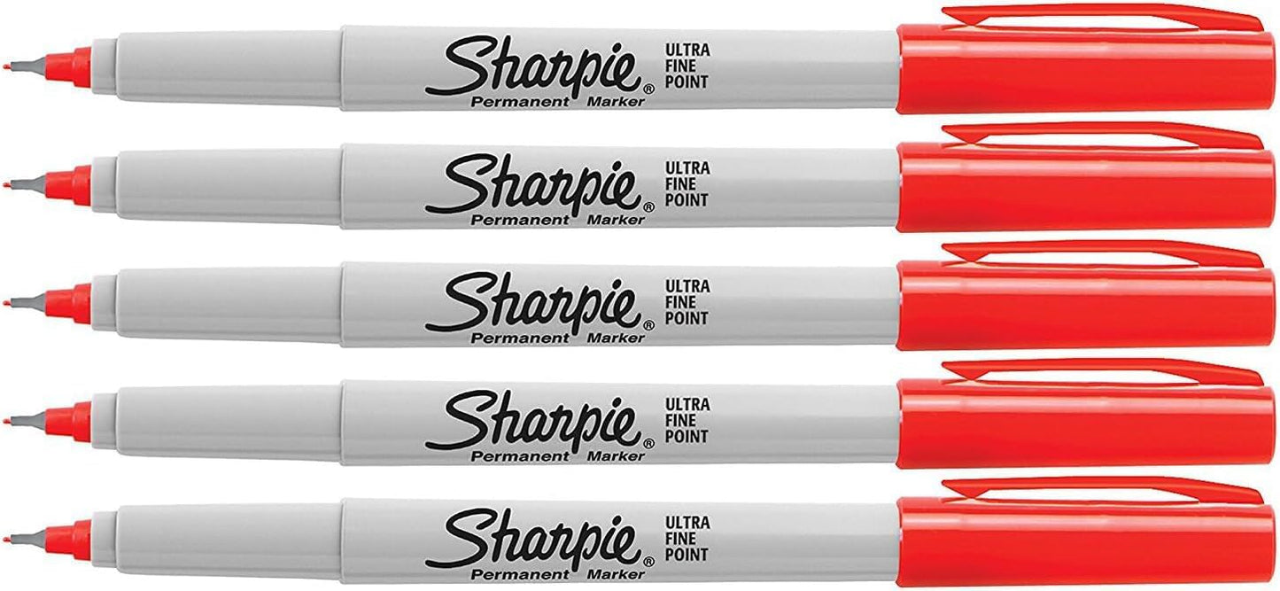 Sharpie Red, Ultra Fine Point Tip, Permanent Markers, 5-Count