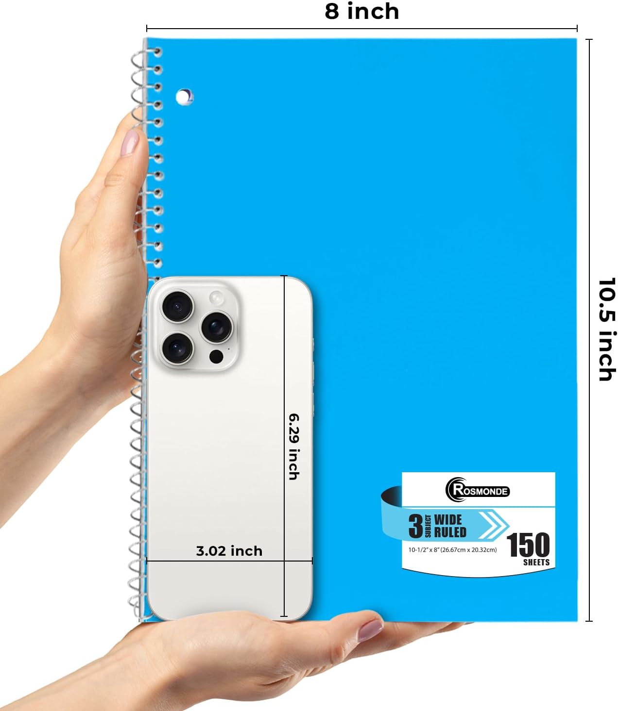 Rosmonde Spiral Notebooks, 24 Pack, 1 Subject Notebook, Wide Ruled, 70 Sheets, 8 x 10-1/2", 3 Hole Punched, School Supplies, Bulk Single Subject Spiral Notebook Bulk, Assorted Colors Pack of Notebooks