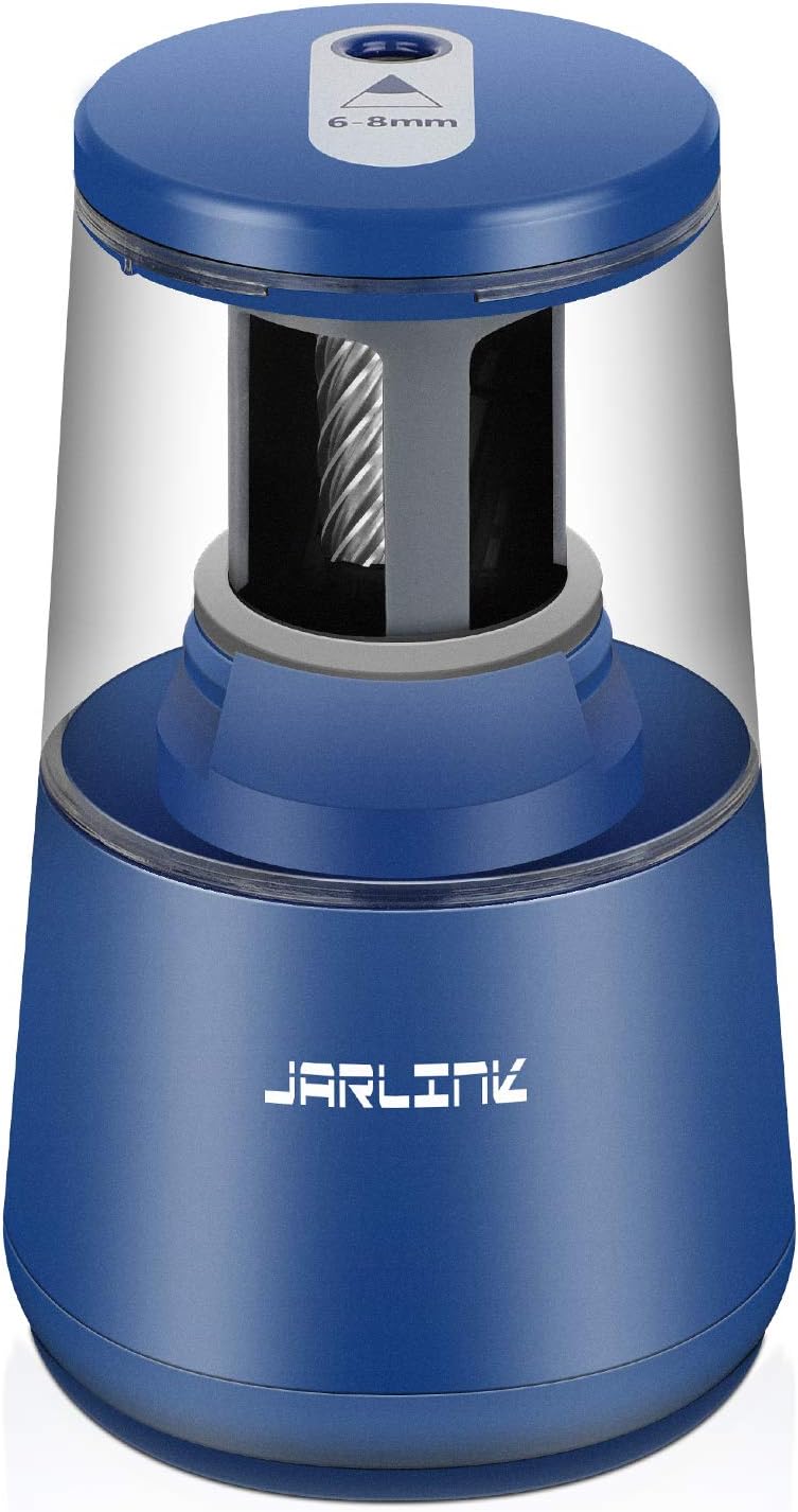 JARLINK Electric Pencil Sharpener, Heavy-Duty Helical Blade to Fast Sharpen, Auto Stop for No.2/Colored Pencils(6-8mm), AC Adapter/Battery Operated in School Classroom/Office/Home (Black)