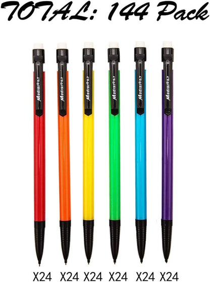 Madisi Mechanical Pencil, 0.7mm Medium Point, HB #2 Lead, Assorted Barrels, 144-Count
