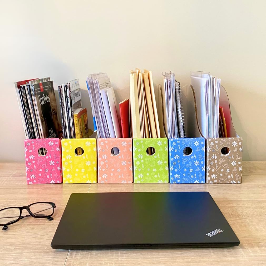 Evelots Magazine File Holder - Set of 24 Multi Color - Office Desk Organizer - Sturdy Cardboard - New Upgraded Double Front Panel for More Stability - Full 4 Inch Wide - Easy Assemble