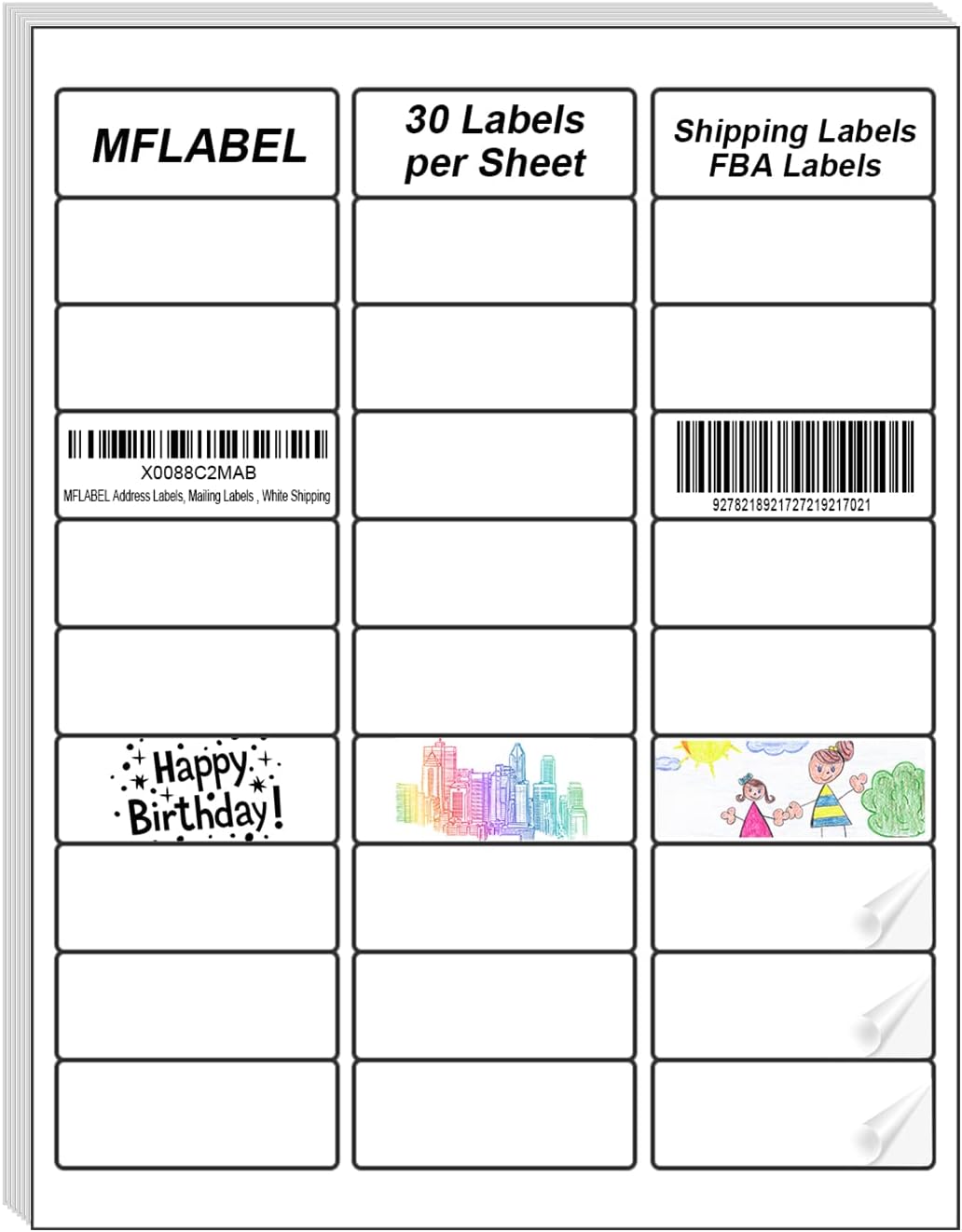 MFLABEL Half Sheet Shipping Labels - 200 Self Adhesive Sticker Sheets for Laser & Inkjet Printers, Waterproof & Smudge-Free, with 12 Free Fragile Labels for Packaging, Shipping and Crafting - Colors B