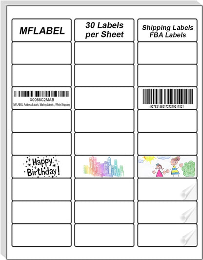 MFLABEL Half Sheet Shipping Labels - 200 Self Adhesive Sticker Sheets for Laser & Inkjet Printers, Waterproof & Smudge-Free, with 12 Free Fragile Labels for Packaging, Shipping and Crafting - Colors B