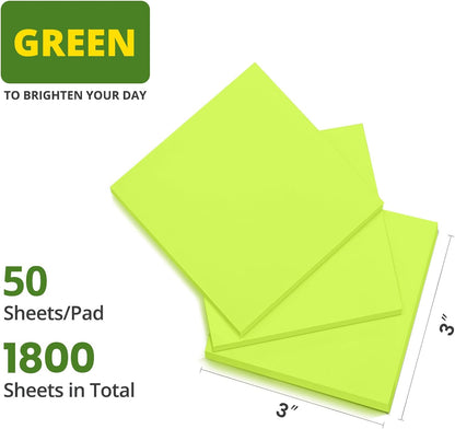 Sticky Notes, 36 Pads, 3x3 Inches Self-Stick Note Pads, Perfect for Office, Study, and Daily Life Organization - Bright
