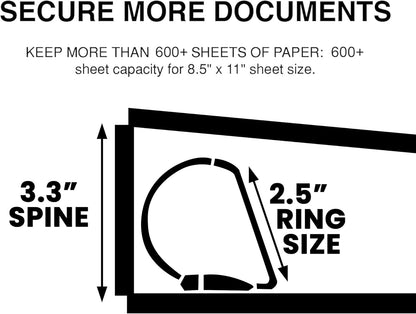 3 Ring Binder, Professional Angle D Ring Binder 5 Inch, Presentation Folder for Standard Pages 8.5 x 11 with Pockets, Crystal Clear View White (1 Pack)
