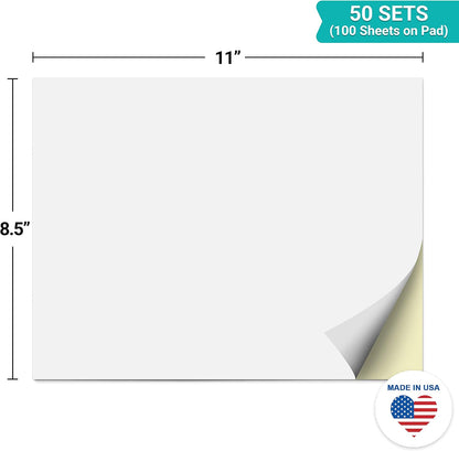 321Done 2-Part Blank Carbonless Notepad, 3.4x5.5 Portrait, Made in USA, Pocket Size Carbon Copy Memo Scratch Pad, Sketchbook, Cute Generic Small Business Order Book (50 Sets) White/Yellow