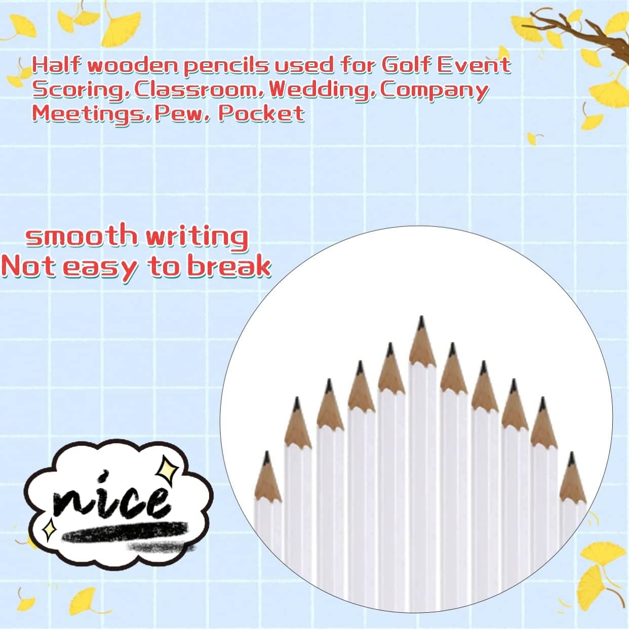 Adhere 25pcs Golf Pencils with Eraser Pre sharpened Hexagon half Wooden Pencils Graphite 2B for Golf Event Scoring,Classroom,Wedding,Company Meetings,Pew, Pocket (Nature)