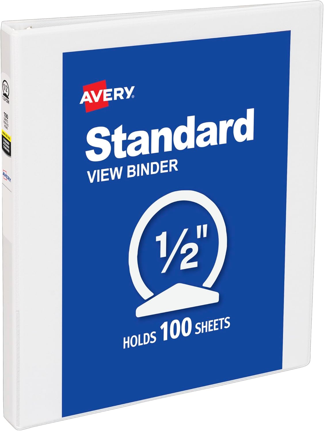 Avery Standard View 3 Ring Binder, 0.5" Round Rings, 100-Sheet Capacity, 0.7 Inch Wide Spine, 1 White Binder, Ideal for Lightweight Organization and Occasional Referencing (05750)