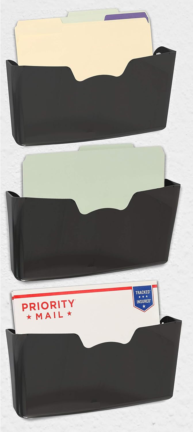 Simple Houseware Clear Single Pocket Wall Mount for Hanging File Holder, 3 Packs