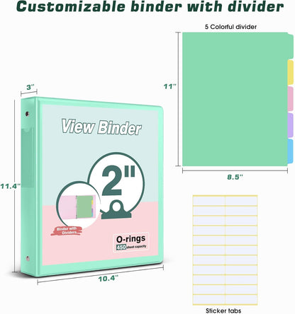 3 Ring Binder 1.5 inch，Cute Binder Organizer with 5 Tab Dividers Fits 175 Sheets of 8.5x11 Paper,Customizable Clear Cover with Inside Pockets,Aesthetic 1.5" Three Ring Binders for School Office,Purple