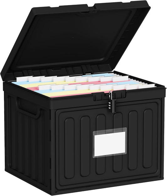 Oterri Plastic File Box with Lid for Letter Size Hanging File Folders, Hanging File Folder Box for Home, Office, School, File Cabinet, Assembly File Organizer, Pink，Large-1 Pack Without Folders