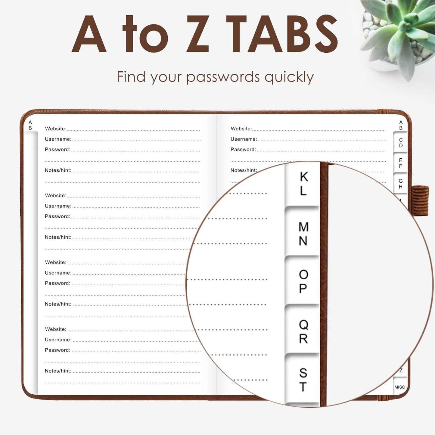 Elegant Password Book with Alphabetical Tabs - Hardcover Password Book for Internet Website Address Login - 5.2" x 7.6" Password Keeper and Organizer w/Notes Section & Back Pocket (Turquoise)
