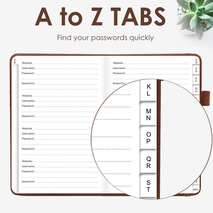 Elegant Password Book with Alphabetical Tabs - Hardcover Password Book for Internet Website Address Login - 5.2" x 7.6" Password Keeper and Organizer w/Notes Section & Back Pocket (Turquoise)
