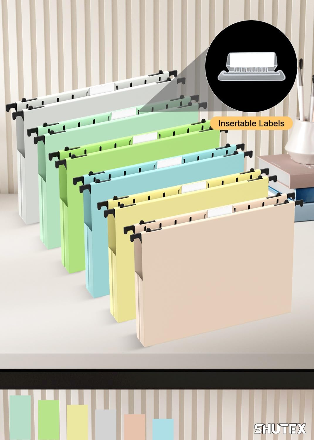 SHUTEX Extra Capacity Plastic Hanging File Folders,12 Pack Reinforced Hang Folder,Heavy Duty 1 Inch Expansion,Filing Cabinet Folders Letter Size for Bulk Files/Medical Charts, Black