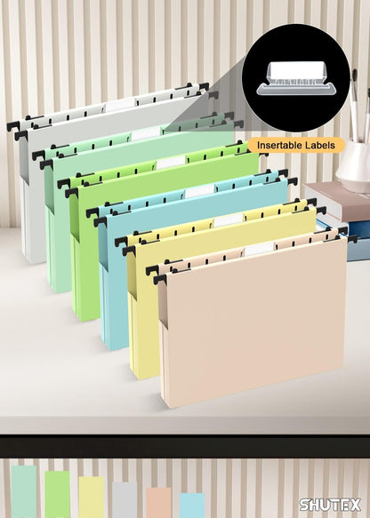 SHUTEX Extra Capacity Plastic Hanging File Folders,12 Pack Reinforced Hang Folder,Heavy Duty 1 Inch Expansion,Filing Cabinet Folders Letter Size for Bulk Files/Medical Charts, Black