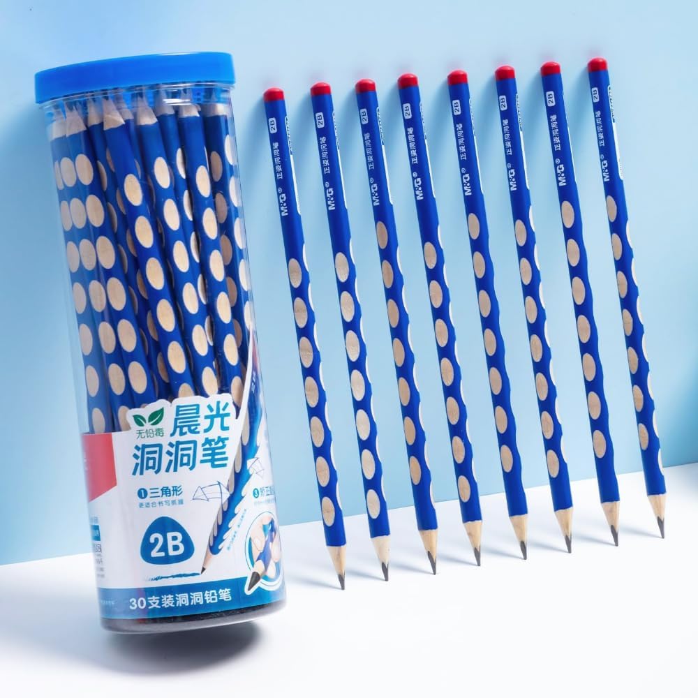 M&G 30pcs Triangular Pencils, 2B Pencils with Grip Correction, Wooden Graphite Pencils, Pre-Sharpened Break-Resistant, Suitable for Writing, Drawing, and Sketching