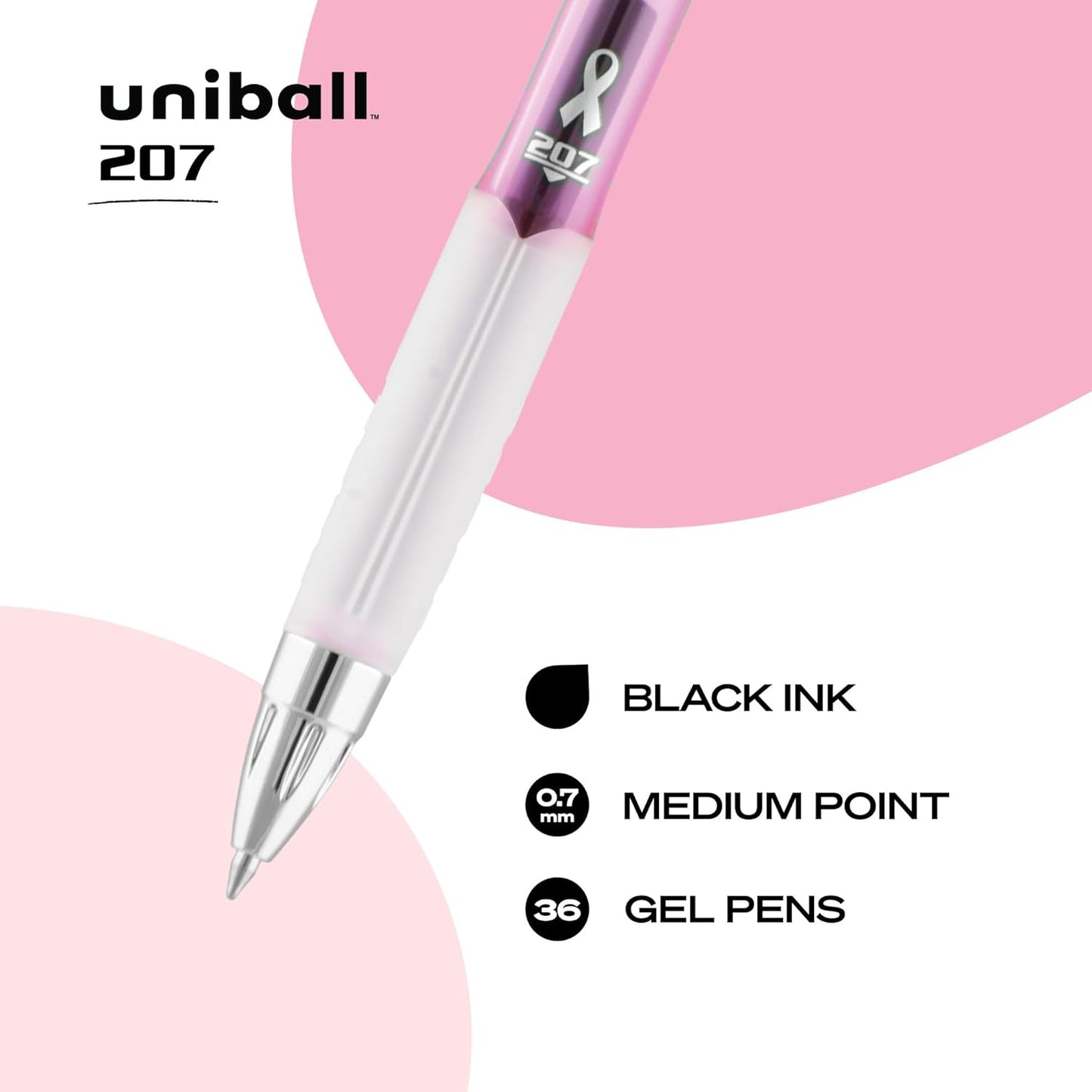 uni-ball 207 Retractable Gel Pens Medium Point, 0.7mm, Black, 12 Pack