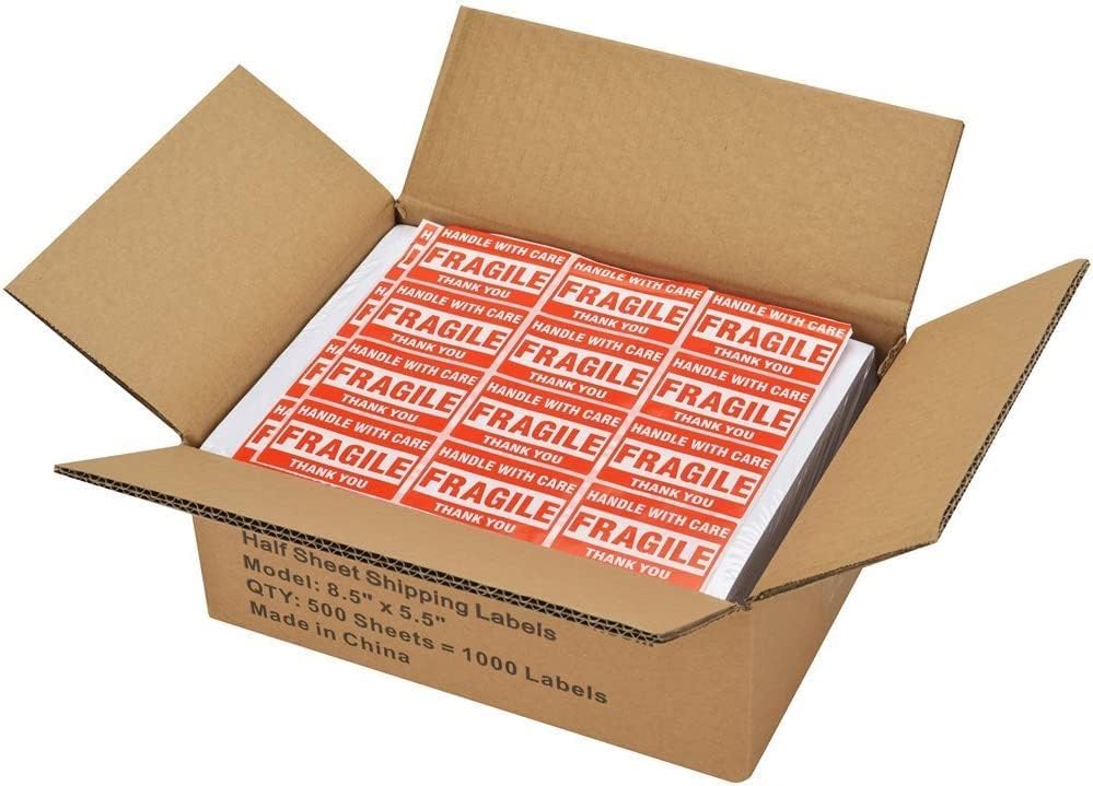 MFLABEL Half Sheet Shipping Labels - 200 Self Adhesive Sticker Sheets for Laser & Inkjet Printers, Waterproof & Smudge-Free, with 12 Free Fragile Labels for Packaging, Shipping and Crafting - Colors A