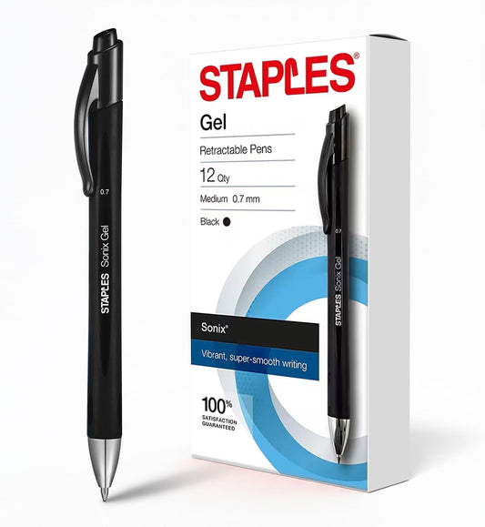 STAPLES Retractable Gel Pens, Medium Point 0.7mm, Blue Ink, 12 Pack – Sonix Smooth‑Writing Gel Pens with Rubberized Grip