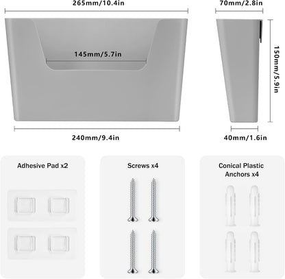 Jomola No Drilling Wall Mount File Holder - Office Wall Hanging Files & Magazines Organizer - Plastic Door Mount with Adhesive Pad, Gray (1 Count)