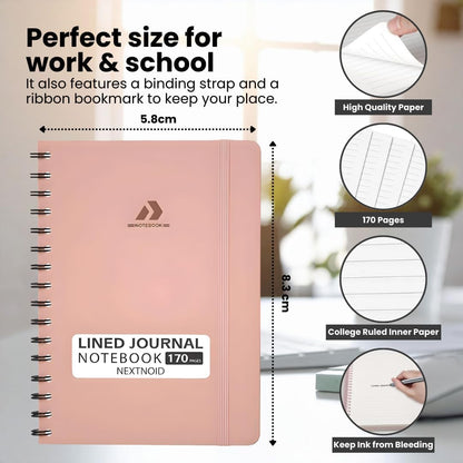Nextnoid Lined Spiral Notebook Journal For Women & Men - A5(5.8" x 8.3") 170 Pages, Hardcover Notebooks for Work & Note Taking, College Ruled Journals for Writing - Grey