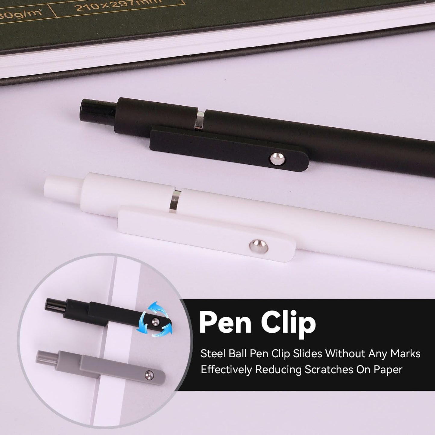 FIOVER 5pcs Gel Pens Quick Dry Ink Pens Fine Point Premium Retractable Rolling Ball Gel Pens Black Ink Smooth Writing for School Office Home