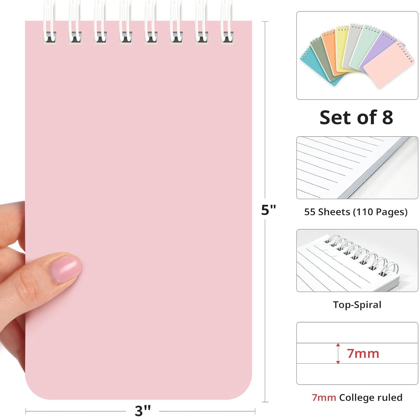 Taja Pocket Small Notebook 3" x 5", Set of 8 Mini Little Spiral Notebook, Nursing Notepad, Perfect for Work, School, Office, Nurse, Travel - Neutral