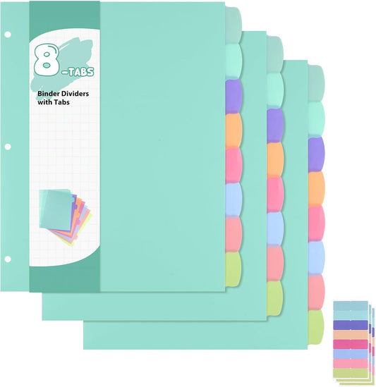 6 Sets of 48Pcs Binder Dividers with Tabs, 8 Tab Dividers for 3 Ring Binder - Waterproof Plastic Notebook Dividers for Office, School(8.5 × 11 Inch)