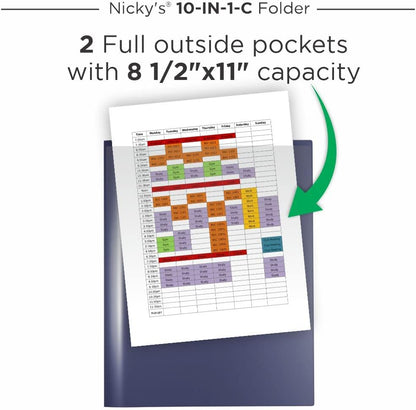 Nicky's® Multi Pocket Organizer, 10 or 14 Page Folder, Water Proof, Patented Tear-Resistant, Flexible Plastic, Proudly Made in USA, Binder Substitute. (10-in-1 Red)