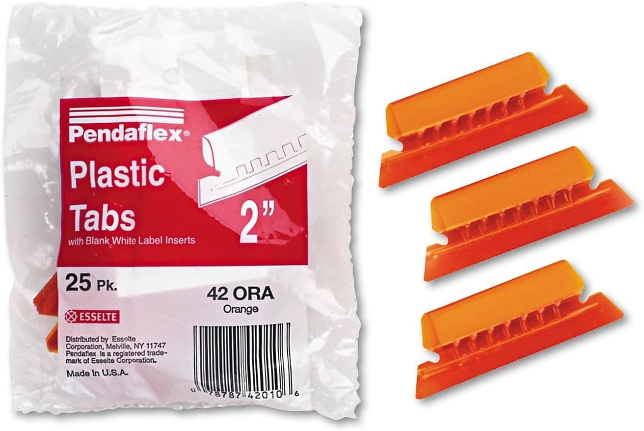 Pendaflex Hanging Folder Tabs, 2", Clear Yellow, 25 Tabs and Inserts per Pack (42 YEL)