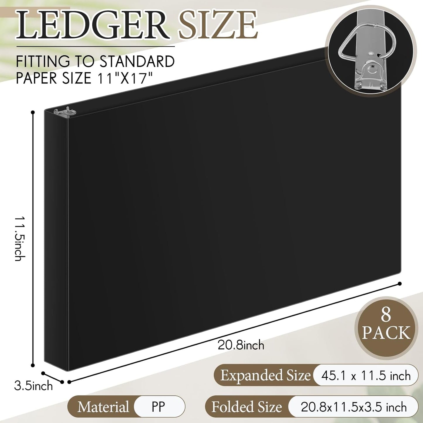 8 Pcs 3 Ring Binders Rings Heavy Duty View D Ring Binders Economy Holds 11" x 17" Paper for Artwork Blueprints, Office, Home, Work Places(White,3 Inch)
