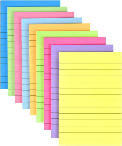 12 Pack Lined Sticky Notes 4x6 in Bright Colors Self-Stick Note Pads with Lines, Colorful Bulk Sticky Memo Pad for School, Office, Meeting