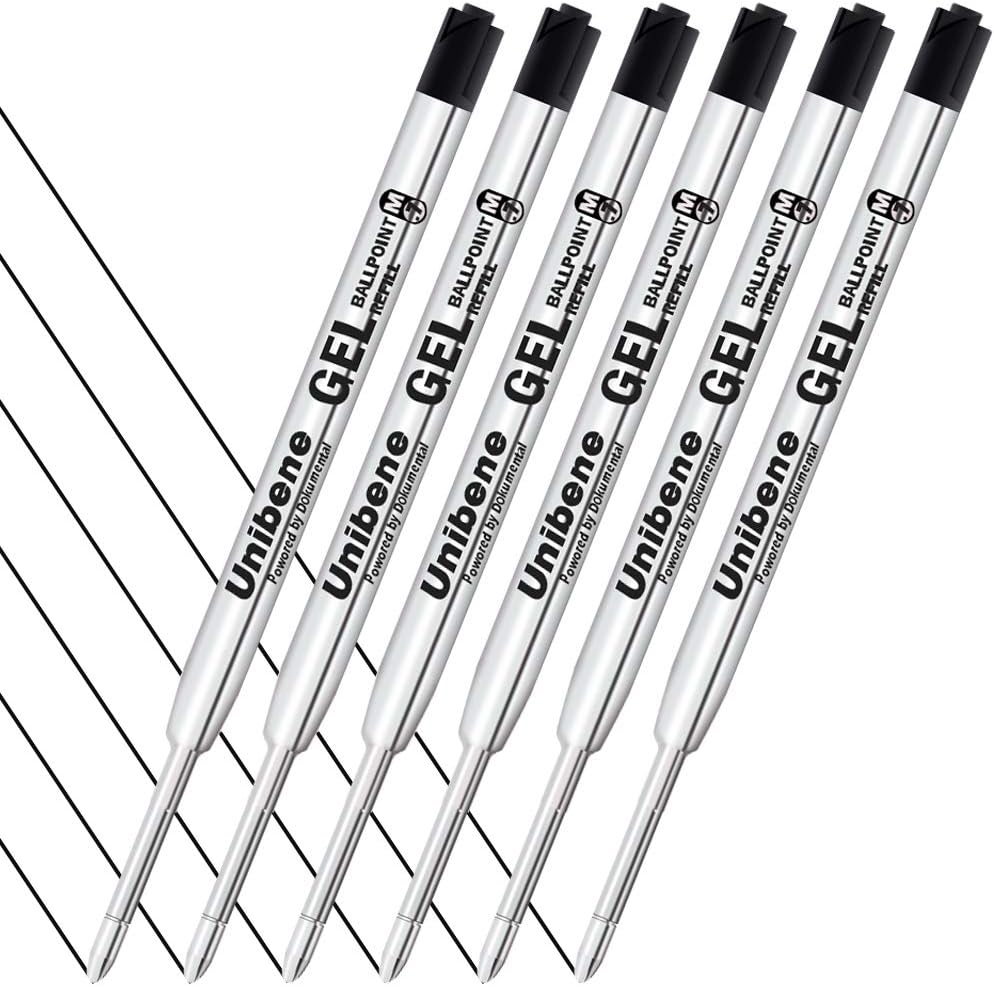 Unibene Parker Compatible Gel Ink Ballpoint Refills 12 Pack,0.7mm Medium Point-Black, Smooth Writing Replaceable German Ink Tactical Pen Refills for Parker Ballpoint/UZI Pen