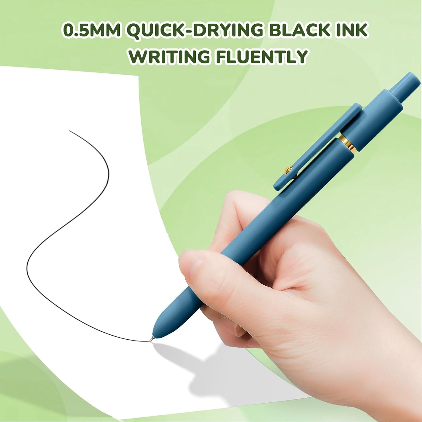 UIXJODO Gel Pens, 5 Pcs 0.5mm Black Ink Pens Fine Point Smooth Writing Pens with Silicone Grip, High-End Series Metal Clip Retractable Pens for Journaling Note Taking (Vintage)