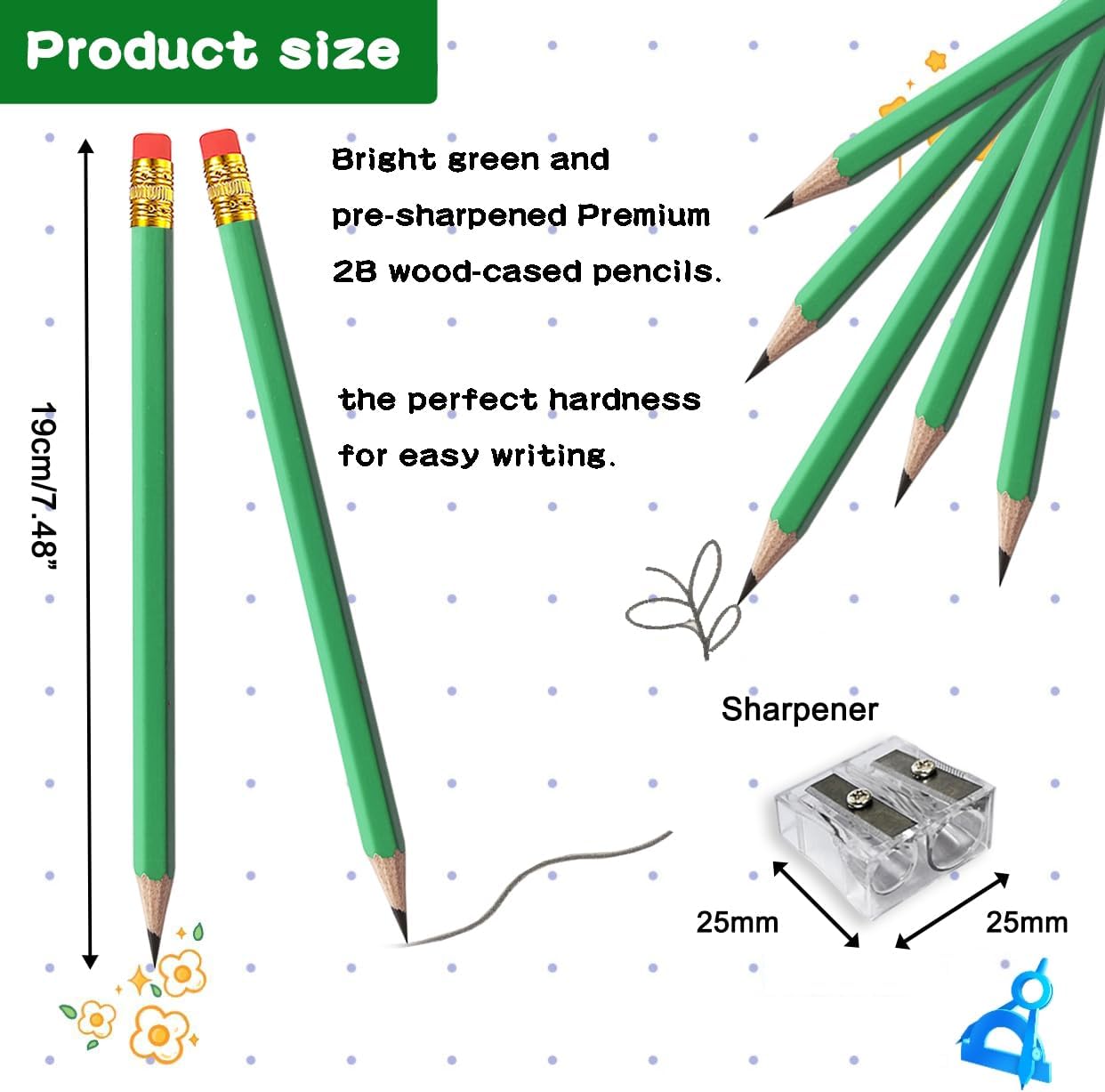 Adhere 25pcs Woodcase Pencils with Eraser Premium Pre-Sharpened Hexagon Graphite 2B pencils ideal for home, office writing including a Free Sharpener(Pink・25pcs)