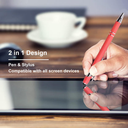 Oddmoal Ballpoint Pen with Stylus Tip, Soft Touch Click Metal Pen, 1.0mm Medium Point, Black Ink, 12 Count(Black)