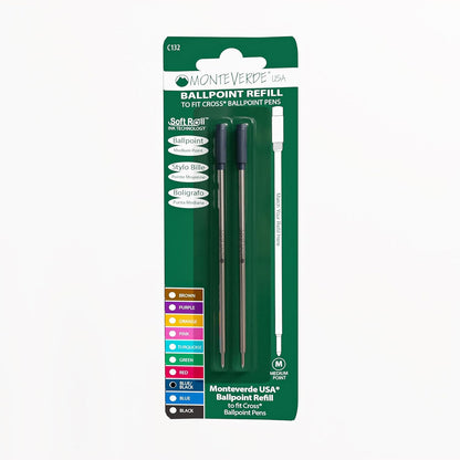 Monteverde USA Soft Ballpoint Refills to Fit Cross Pens, Medium Point, Blue/Black Ink, 2-Pack – Dual-Tone Ink for Professional Writing