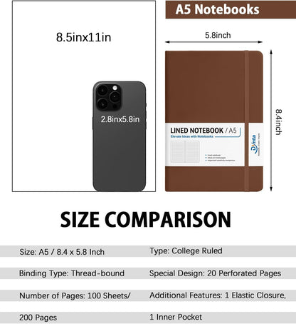 Dynta Hardcover Journal Notebooks, 10 Packs A5 Lined Journals Bulk for Writing 200 Pages/100Sheets, 8.4 x 5.8 inch, 10 Colors Classic Ruled Notebook for Work/Travel/College/Note Taking