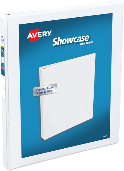 Avery Showcase Standard View 3 Ring Binder, 0.5" Slant Rings, 135-Sheet Capacity, 0.7 Inch Wide Spine, 1 White Binder, Ideal for Lightweight Organization and Occasional Referencing (19551)